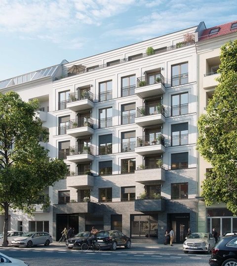 Street view render of the Schlueter 18 residence in Berlin Charlottenburg