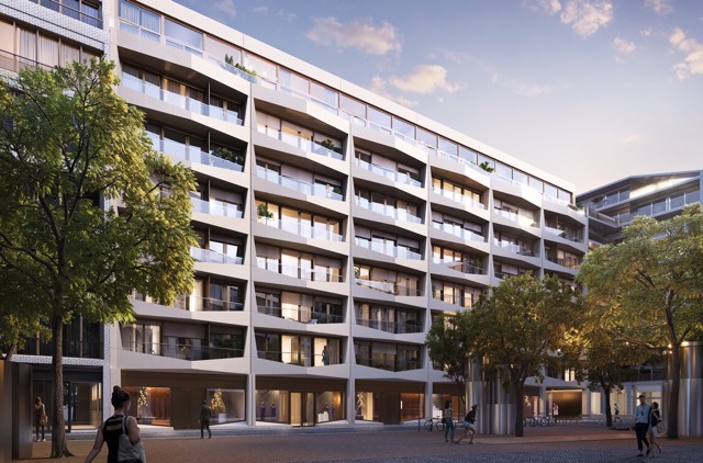 Form3 facade on Aaron-Bernstein-Platz at Am Tacheles, Berlin Mitte
