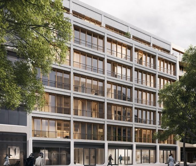 Frame building facade at Aaron-Bernstein-Platz, Am Tacheles, Berlin